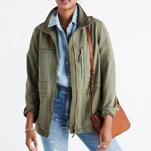 ~ Madewell SM Boho Jacke Fleet Utility Baumwolle Taschen olivgrün Preppy Zip - Bild 1 von 10