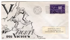 Dorothy Knapp Hand-Drawn Cachet #15 Fight! For Victory Tank 1945 WWII Patriotic - Picture 1 of 2