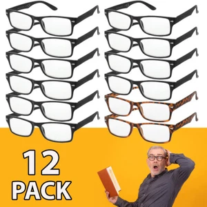 Mens Womens Reading Glasses Unisex 12 Pack Classic Frame Style Readers New Power - Picture 1 of 8