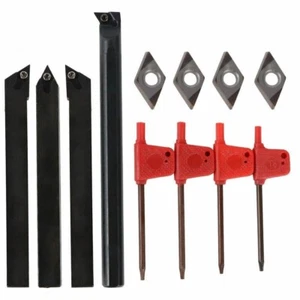 4 Set 10mm Shank Lathe Boring Bar Turning Tool Holder With 4pcs Carbide Inserts - Picture 1 of 10