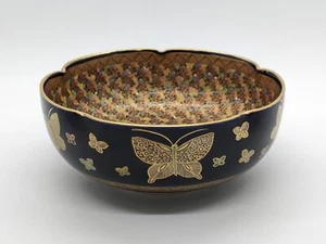 JAPANESE SATSUMA Butterflies, Cobalt PORCELAIN BOWL Koshida Crest Late Meiji - Picture 1 of 11