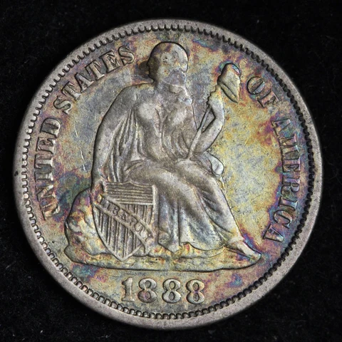 1888 Seated Liberty Silver Dime CHOICE AU TONED E236 VEB Cover