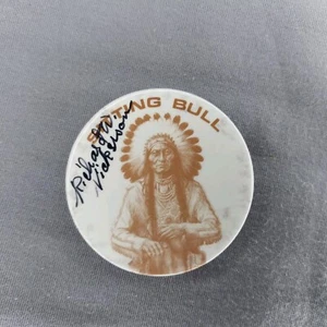 Sitting Bull Pinback 3 Zoll Knopf signierte Reinactment - Bild 1 von 2