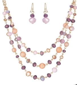 Purple Sunset Necklace And Earring Pierced Set New in Box - Picture 1 of 3