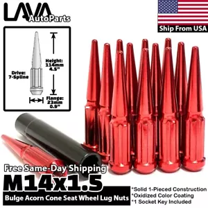 32x Red 14x1.5 Spline Spike Lug Nut Set + Key Fit Dodge Ram2500 Ram3500 Truck - Picture 1 of 6
