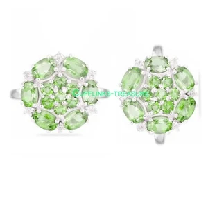 Natural Peridot Gemstones with 925 Sterling Silver Cufflinks For Men's #655 - Picture 1 of 3