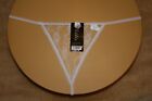 Sheer Flowered Snow White Thong G-String with Loop Fringe & Shiny Bow - XL