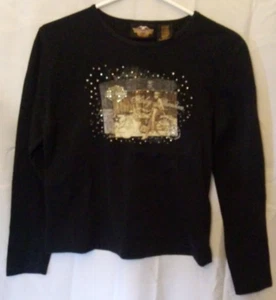 Harley Davidson Women's Top Size Large Long Sleeve Black Graphic T-Shirt - Picture 1 of 4
