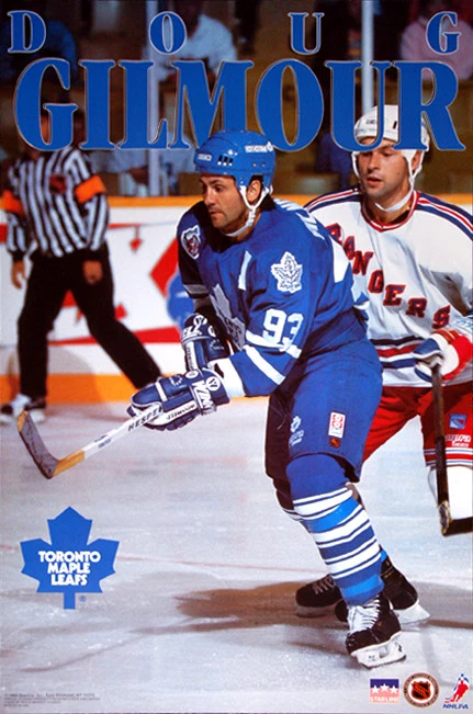 SPORTS POSTER WAREHOUSE DOUG GILMOUR Toronto Maple Leafs 1993 NHL Hockey Vintage Original 22x34 POSTER