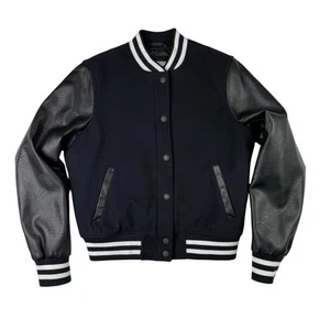 Levis Mixed Media Womens Medium Black Wool Faux Leather Varsity Bomber Jacket - Picture 1 of 6