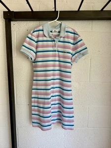 EUC Lacoste Polo Dress Girls Sz 16 Striped Logo Short Sleeve Blue Pink Purple - Picture 1 of 10