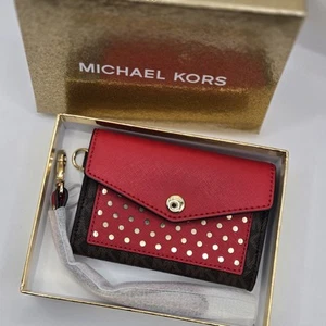 Michael Kors Wristlet Wallet Brown/Red With Gold Accents NIB Small - Picture 1 of 11