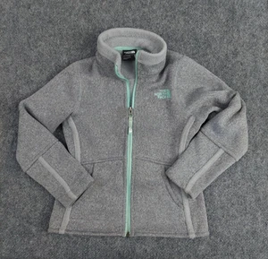 North Face Jacket Girls XS Gray Mint Green Full Zip Fleece Mock Neck Pockets - Picture 1 of 10