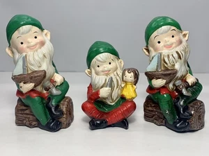 Vintage 80er Jahre Homco Weihnachtselfen Figuren Keramik 3er Set - Bild 1 von 6