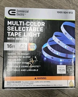Kit de luz de cinta LED blanca/RGB eléctrica comercial de 16 pies debajo del gabinete iluminación Foto 1 de 2