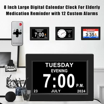8" Großer Digital Kalender Tag Uhr Schrift Elektronischer Wecker für Senioren,./ - Bild 1 von 4
