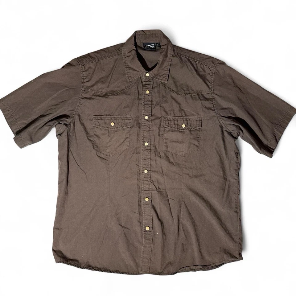 FOX Brown Safari Travel Skate Snap Button-up shirt layer logo pockets Size XL - Image 1 of 4