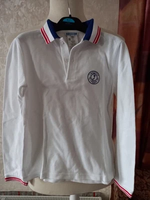 Jacadi Paris 棉 Polo 衫长袖男孩 8Y - 128 白色大标志橄榄球 — 第 1/4 张图片