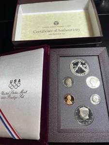 1988 S USA Prestige Proof Set - Olympics With Silver Dollar - Box & COA - Picture 1 of 8