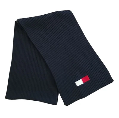 Tommy Hilfiger Bufanda Tejida Acanalada Azul Marino Con Logo 12" x 80" Foto 1 de 3