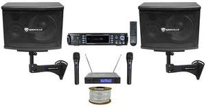 (2) Rockville KPS65 Karaoke Speakers+Bluetooth Amp+Wall Brackets+Wireless Mics - Picture 1 of 12