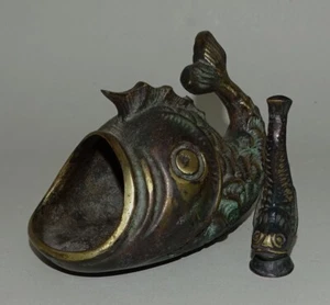 Aschenbecher Fisch Messing Kupfer 50/60er Jahren mit Fisch-Ausdrücker - Bild 1 von 6