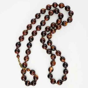 Chinese Cat's Eye Banded Agate Beaded Necklace 33 in Republic Period - Picture 1 of 10