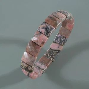 A Mano Naturale Rodonite Gemma Perline Regolabile Polsino Elastico Bracciale - Foto 1 di 6