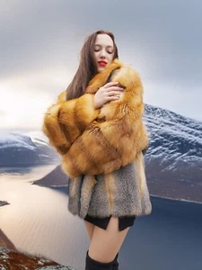 The Wild Muse - Red Fox and Gray Fox Fur Coat – A Cinematic Statement Fast Ship - Picture 1 of 24