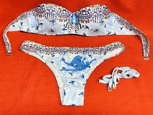 NEW-Blue Designer Bikini Swimsuit Padded Top Sz-S - Picture 1 of 4