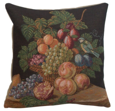 French Tapestry Cushion Cover Fruit Basket Design, 19x19 in, Throw Pillow Cover - Image 1 of 4