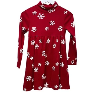 Gymboree Girls Holiday Dress Size 9 Red Snowflake Long Sleeve Cotton Turtleneck - Picture 1 of 8