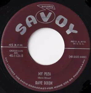 DAVE DIXON “Over The River” / “My Plea” SAVOY (1954) - Picture 1 of 2