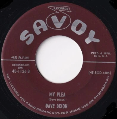DAVE DIXON “Over The River” / “My Plea” SAVOY (1954) - Image 1 of 2