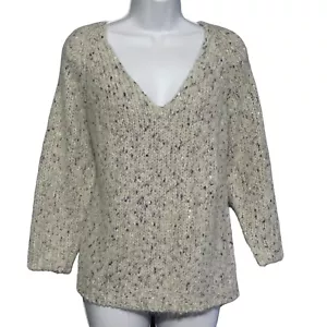 Suéter para mujer Lilla P cuello en V talla grande gris mediano púrpura cabina acogedor manga 3/4 - Imagen 1 de 6