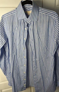 Men's SMALL, Merona Long Sleeved Shirt, Blue/White striped - Picture 1 of 2