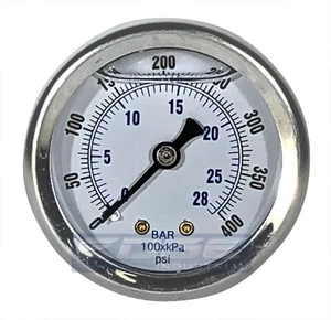 LIQUID FILLED PRESSURE GAUGE 0-400 PSI, 2" FACE, 1/4" BACK MOUNT - Picture 1 of 3