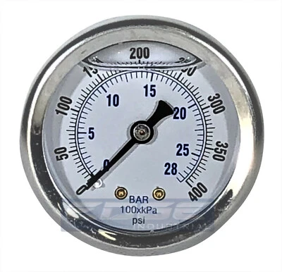 LIQUID FILLED PRESSURE GAUGE 0-400 PSI, 2" FACE, 1/4" BACK MOUNT - Image 1 of 3