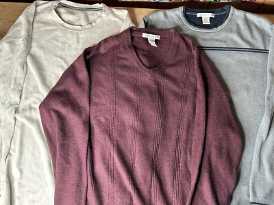 Geoffrey Beene pullover Shirt Mens Lot v neck sweater crewneck striped XL gray - Image 1 of 4