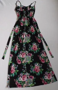 BNWOT UK 8 EUR 36 PUSSYCAT LONDON BLACK STRAPPY MULTI COLORED FLORAL MAXI DRESS - Picture 1 of 4