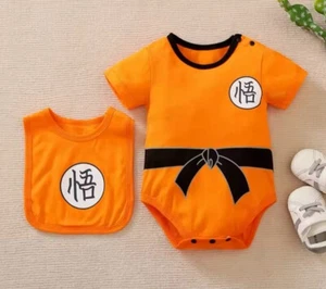 NEW Baby Anime Cosplay Costume Bodysuit/Jumpsuit w/ Bib Orange Goku 9-12 Month - Picture 1 of 11