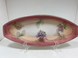 Hand-Painted Lilac German Porcelain Dish - Antique Mauve Elegance - Picture 1 of 7