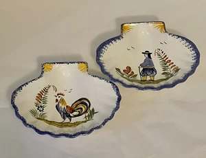 Two Vintage Signed HB Quimper Scallop Plates 4.25”x6” - Picture 1 of 11