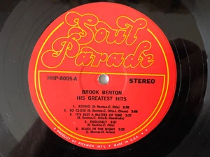 RECORD ONLY NO COVER Brook Benton HIS GREATEST HITS Original 1977 Soul Parade VG - Imagen 1 de 2