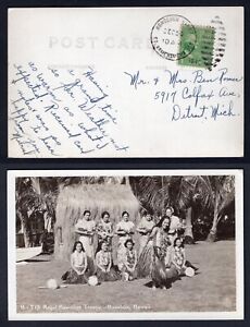 USA Hawaii 1946 Ft Kamehameha Stn Duplex on Hula Dancers Real Photo Postcard