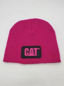 Womens Caterpillar CAT Brand Patch Beanie Fuscia Pink Knit Embroidered Workwear - Picture 1 of 7