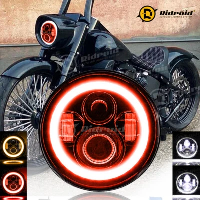 7" inch LED Headlight Halo HiLo Beam For Harley-Davidson Softail Springer FXSTS - Image 1 of 4