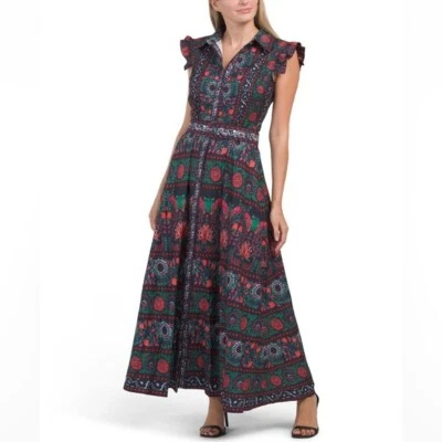Dalia MacPhee womens Belted Long Maxi Dress size Large (8-10) Navy & Red Floral - Image 1 of 4