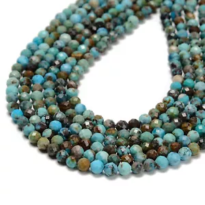 Natural Blue Turquoise Faceted Round Beads Size 5mm 15.5'' Strand - Picture 1 of 2