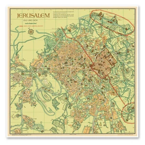 Mapa antiguo y nuevo de Jerusalén - Palestina-Israel estampado artístico por Steimatsky alrededor de 1955 - Imagen 1 de 12
